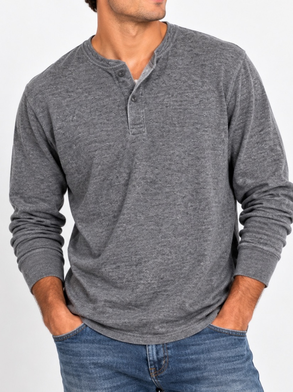 L.L.Bean Men’s Gray Cotton Long Sleeve Henley Shirt Medium Regular